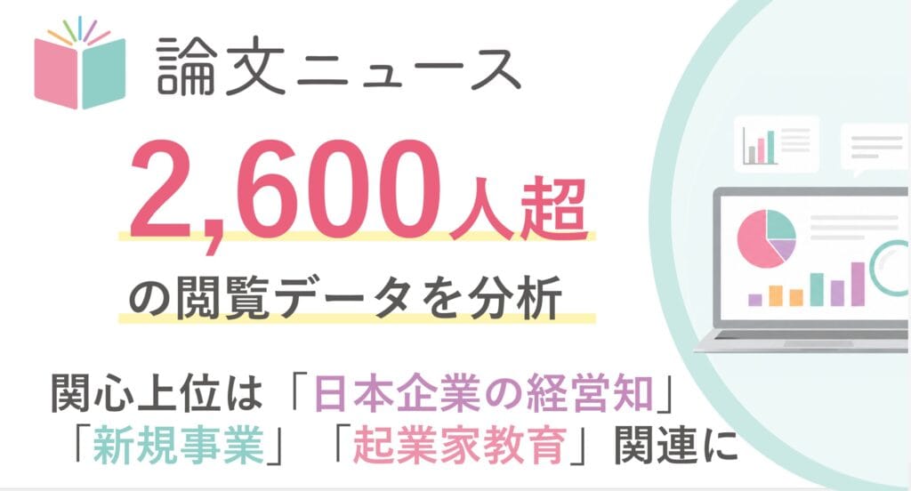【論文ニュース100記事掲載】2,600アクティブユーザー超・約1万表示の閲覧データを分析 上位テーマは、日本企業の経営知・新規事業・起業家教育 1 9712830d306a1c6c8193397884bd4d88 【論文ニュース100記事掲載】2,600アクティブユーザー超・約1万表示の閲覧データを分析 上位テーマは、日本企業の経営知・新規事業・起業家教育